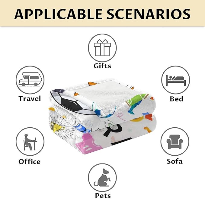 Personalized Soccer Blanket for Kids - 30x40 Inches Lap Size - Soft Fuzzy Cozy Throws Gifts for Soccer Players - Colorful Sports Throw Blanket for Couch, Living Room & Office