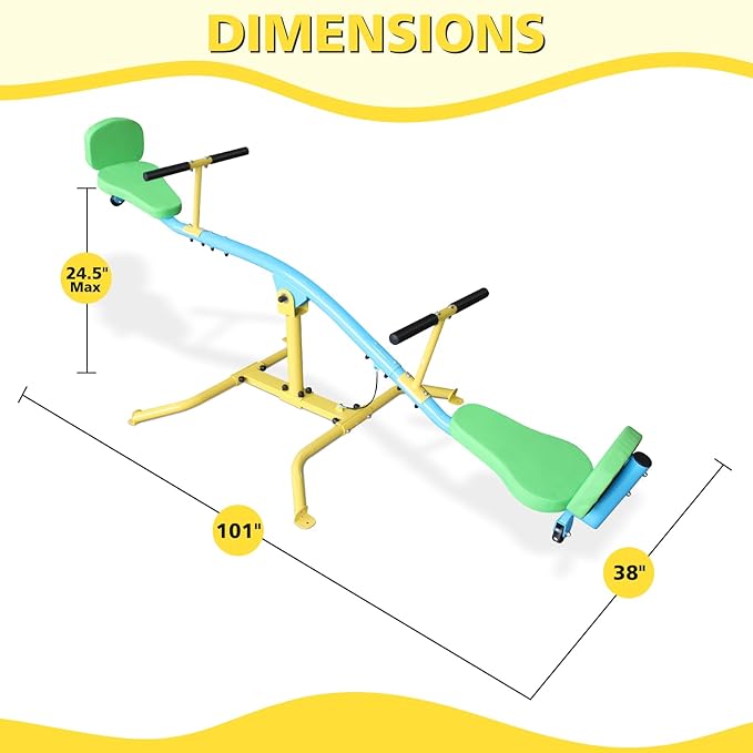 360 Degree Rotation Seesaw Swivel Teeter-Totter, 2/3/4 Seats Sit and Spin Outdoor Playground Equipment for Kids, Toddlers, Boys, Children (Green-2 Padded Seats)