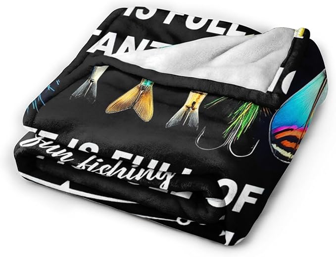 Fishing Blanket Fleece Soft Warm Plush Fishing Throw Blankets Lightweight Plush Fuzzy Cozy Fish Blanket Gifts for Lovers Men Women Suitable for Couch Sofa Bed 60"X50"