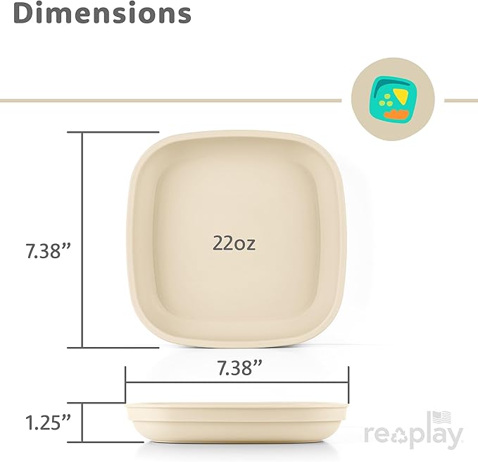 Re-Play Toddler Plates - 22 Oz. Deep-Walled Flat Kids Plates - Dishwasher & Microwave Safe - Made in USA - Set of 4-7.37" x 7.37" x 1.25" - Desert Roses