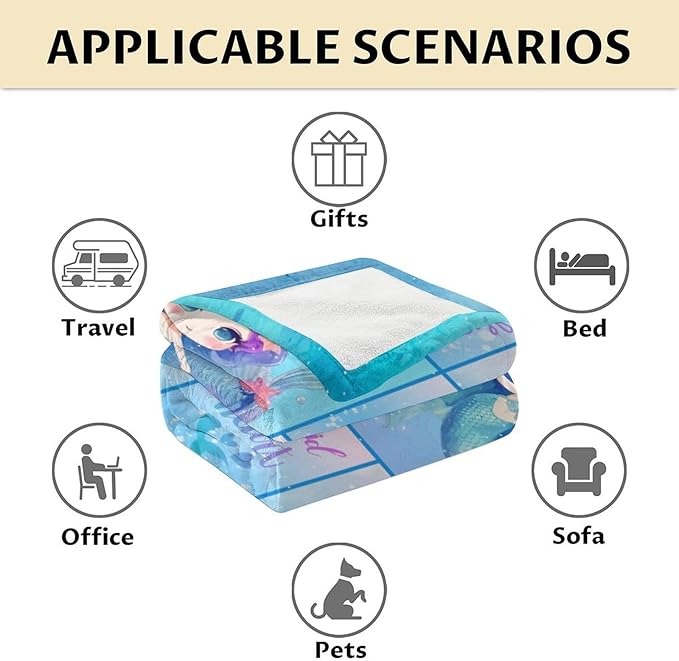 Mermaid Blanket - Soft, Fuzzy & Warm - 60"x80" Twin Size Blanket for Bed, Couch & Living Room - Blue Cute Throw Gifts for Girls