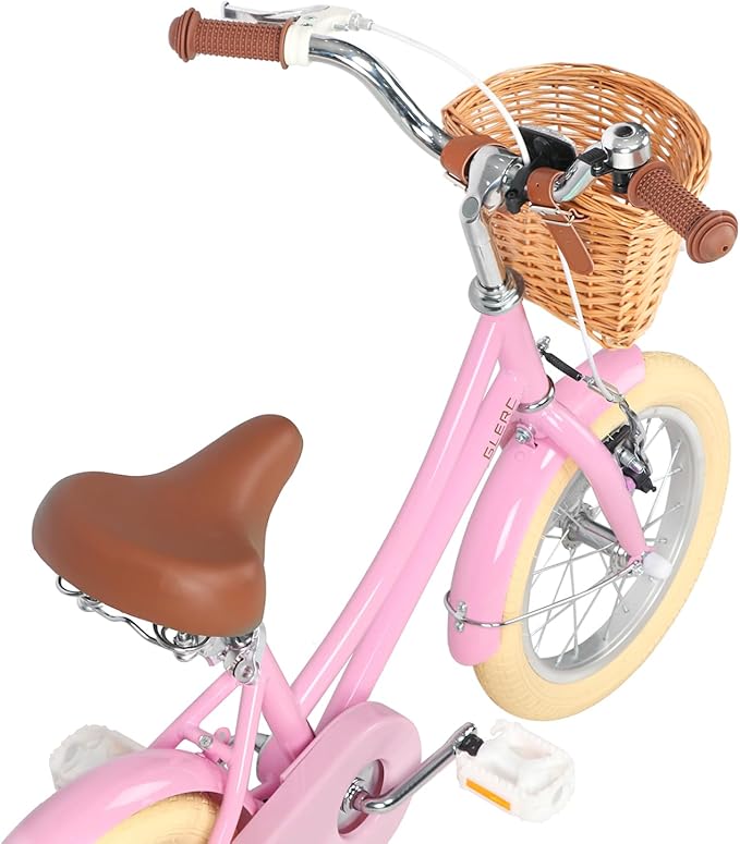 Glerc Little Molly 12-20 Inch Kids Retro Cruiser Bike for 2-13 Year Old with Wicker Basket & Training Wheels/Kickstand, Multiple Colors