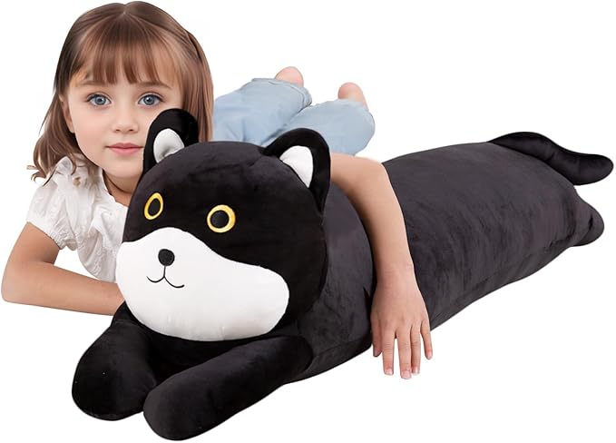 40'' Jumbo Cat Stuffed Animal, Giant Black Cat Long Body Pillow Plush Toy, Big Plushie Cute Kitty Gift for Kids Boys Girls, Birthday, Halloween, Christmas