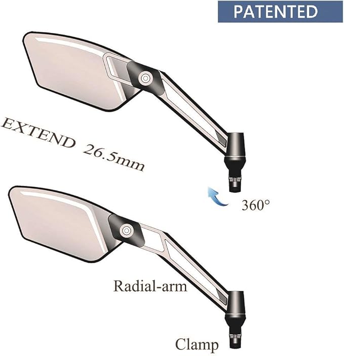 MEACHOW New Scratch Resistant Glass Lens,Handlebar Bike Mirror, Adjustable Safe Rearview Mirror, Bicycle Mirror,ME-003