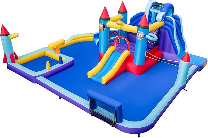 BOUNTECH Inflatable Water Slide, 10-in-1 Water Park Jump Castle for Big Kids 5-12, Water Slides Inflatables w/Huge Splash Pool, Football Gate, Water Bounce House for Kids Outdoor Backyard Party Gifts