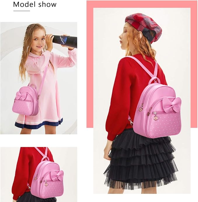 KL928 Girls Mini Backpack Bowknot Polka Dot Cute Small Daypacks Convertible Shoulder Bag Purse for Women