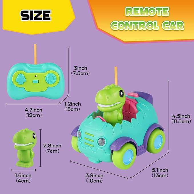 Nueplay Remote Control Car for Toddler Age 2 3 4 5, Electric RC Toys with Light & Music, Toddler Dinosaur Toys, Dino Race Vehicles, Dinosaur Figures Truck, Birthday Gift for Boys & Girls Green