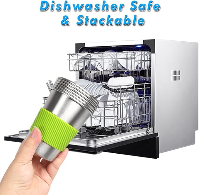 ShineMe Kids Stainless Steel Cups, Kids Metal Drinking Glasses with Lids, Stainless Steel Straws and Sleeves, 12oz Reusable Water Tumbler for Children and Adults, Apply to Indoor and Outdoor