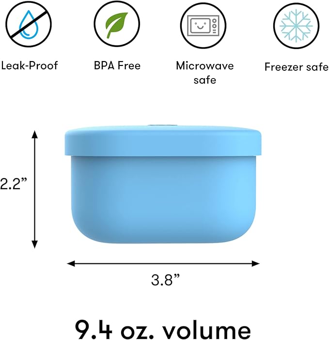 OmieBox Silicone Leakproof Snack Containers To Go, Food Storage Containers with Lid, School Lunch Bento Container - BPA Free, Airtight, Dishwasher and Freezer Safe, Oven Safe - 9.4 ounces (Blue)