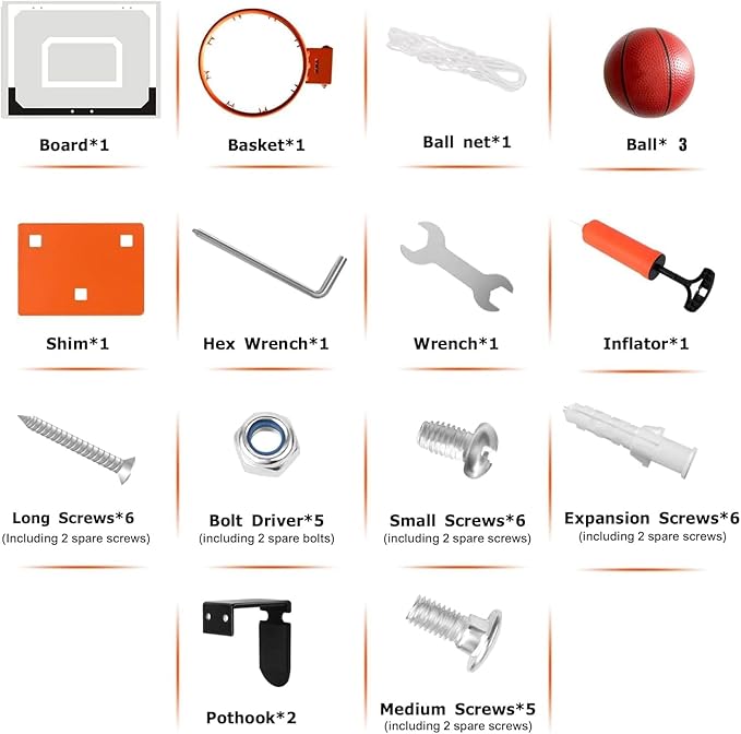 AOKESI Indoor Mini Basketball Hoop Set for Kids - 17" x 12.5" Door Hoops Room&Wall Mounted with Complete Accessories Game Toys Balls Gifts Boys Teens