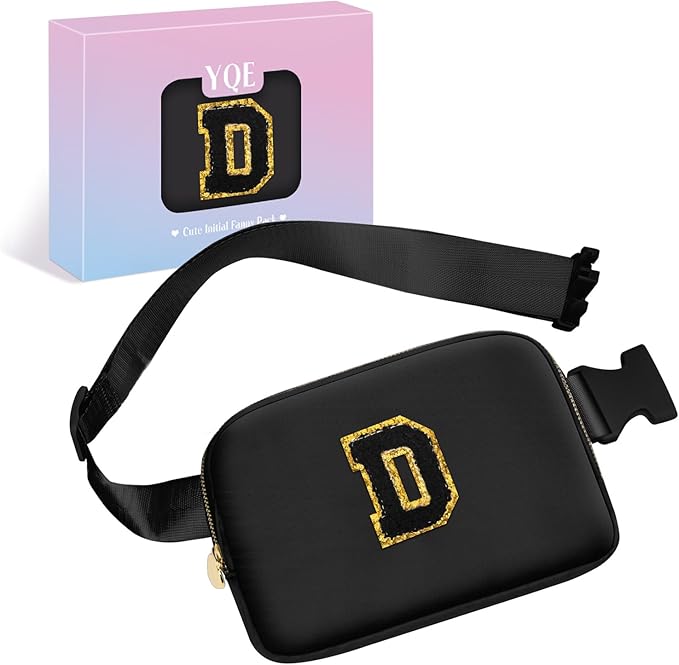 Crossbody Bag for Girls, Belt Bag for Women Fanny Pack for Kids Teen,Women Fashion Monogrammed Waist Packs Trendy Bags Travel Essentials (Black,D)