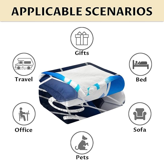 Soccer Blanket for Boys - 60x80 Inches Blanket for Adults Men - Soft Fuzzy Cozy Throws Gifts for Soccer Team - Blue Sports Throw for Couch, Living Room & Bed