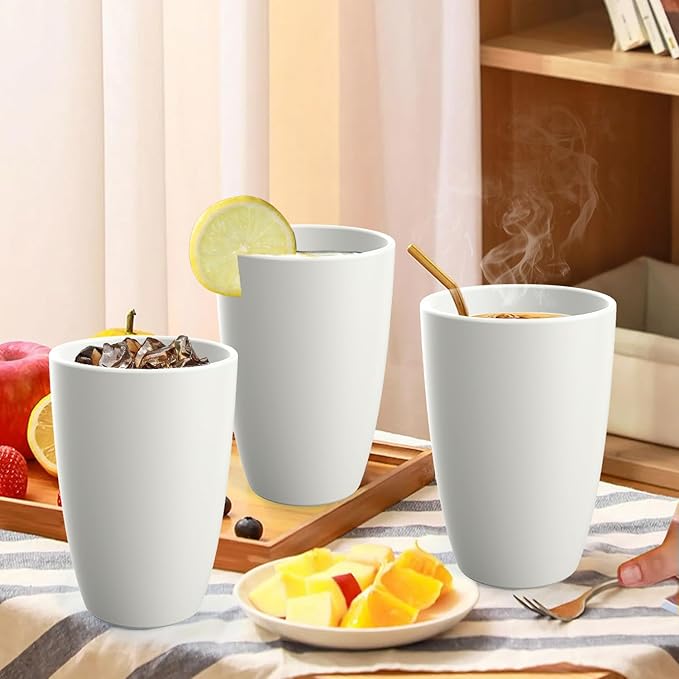 Drinking Glasses 20 OZ Tumbler Large Cups Wheat Straw Cups Set of 6 | Alternatives to Plastic Tumbler Dishwasher Safe Water Glasses Drinking Cup Reusable Cups for Kitchen - White