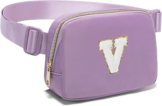 Gitus Birthday Gifts for 8 9 10 11 12 13 Year Old Girls Personalized Fanny Pack Crossbody Bags with Initial Letter Patch Belt Bag for Teen Girls Cute Trendy Stuff Travel Essentials (Lavender-V)