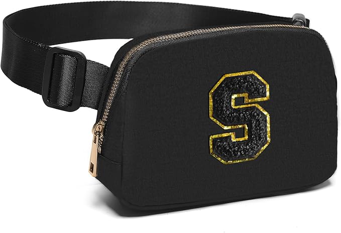 Gitus Belt Bag Fanny Pack Crossbody Bags with Initial Letter Patch Gifts for Wife Older Women Mother Coworker Bridesmaid Anniversary Travel Gifts Beach Gifts (Black-S)