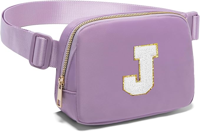 Gitus Birthday Gifts for 8 9 10 11 12 13 Year Old Girls Personalized Fanny Pack Crossbody Bags with Initial Letter Patch Belt Bag for Teen Girls Cute Trendy Stuff Travel Essentials (Lavender-J)