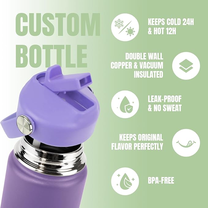 Personalized Kids Water Bottle with Name for School - Custom 18oz Water Bottle with Straw Lid Stainless Steel w/Engraved Names - Personalized Christmas Kids Gifts for Boys Girls (Ball)