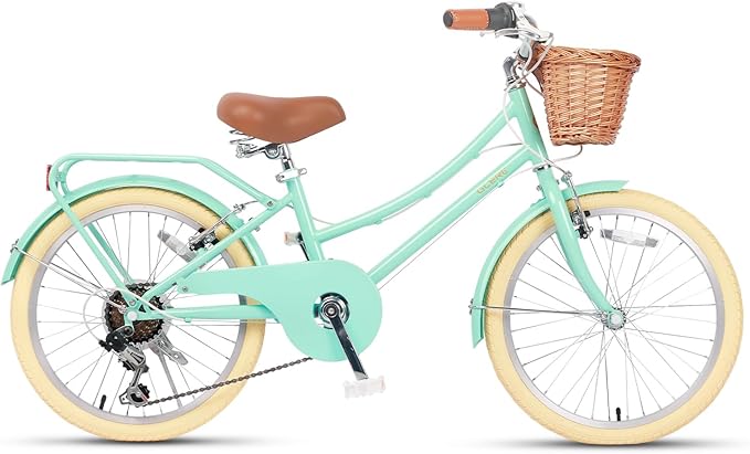 Glerc 20 24 26 Inch Beach Cruiser Bike, 6-Speed Hybrid City Bicycle for Girls Youth and Over 6 Years Old, Missy Bike with Wicker Basket & Lightweight, Multiple Colors