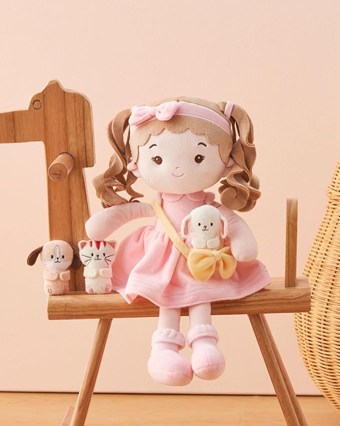 LeyaDoll Soft Baby Doll Toys (16''), My First Baby Rag Doll for 1 Year-Old Girl Birthday Gift, Christmas Plush Toys Gift for Toddler Kids Infants-Daydream-Mia-and-Her-Pet-Cat