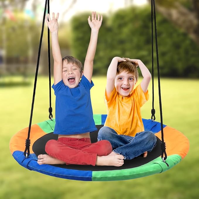 Saucer Tree Swing Seat for Kids 40 Inch Outdoor Round Tree Swing for Children Heavy Duty Safe Durable Easy Install for Backyard Multicolor