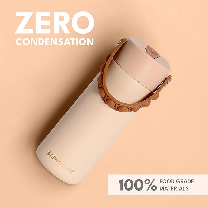 Elemental Insulated Kids Water Bottle, Stainless Steel Water Bottle with Straw Lid & Pop-It Handle, Leak-Proof Water Bottles for School, Boys or Girls, Travelling and Sports, 18oz - Beige