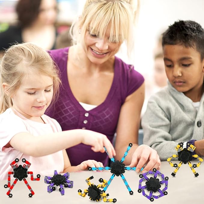 16 Pack Fidget Spinners Deformable Stress Relief Sensory Toy Robot Spinner DIY Mechanical Spiral Twister Creative Chain Gyro Toy for Goodie Bag Stuffers Party Favors Gift Prizes Novely Anxiety Toys
