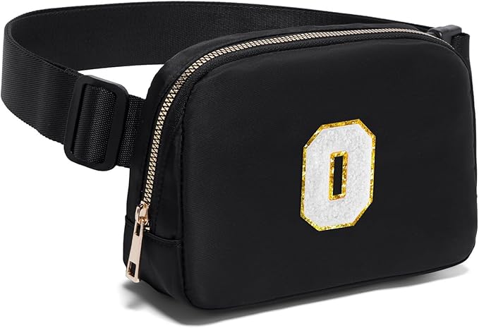 Gitus Birthday Gifts for 8 9 10 11 12 13 Year Old Girls Personalized Fanny Pack Crossbody Bags with Initial Letter Patch Belt Bag for Teen Girls Cute Trendy Stuff Travel Essentials (Black-O)