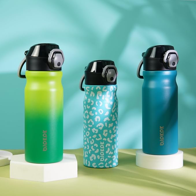 BJPKPK 18oz Insulated Water Bottle With Straw Stainless Steel Double Wall Water Bottles BPA Free Leak Proof Thermo With Lockable Flip Lid And Soft Silicone Spout,Laguna