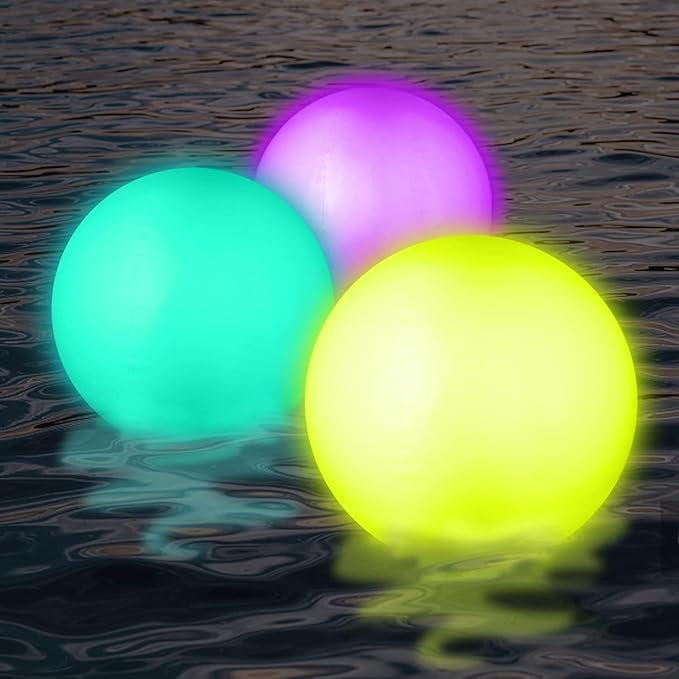 LED Beach Balls Glow in Dark Party Supplies, 2pcs Inflatable Light up Ballon 16'' Floating Pool Light with Remote 16 Color 4 Mode Beach Game Pool Toy Kickball for Neon Party Decoration-4 Lights