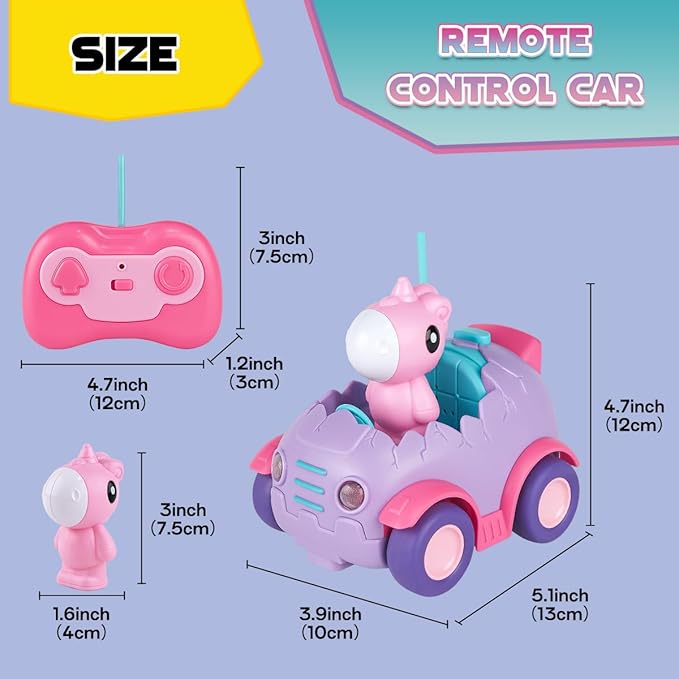 Nueplay Remote Control Car for Toddler Age 2 3 4 5, Electric RC Toys with Light & Music, Toddler Toys, Race Vehicles, Horse Figures Truck, Christmas Birthday Gift for Baby Girls, Purple