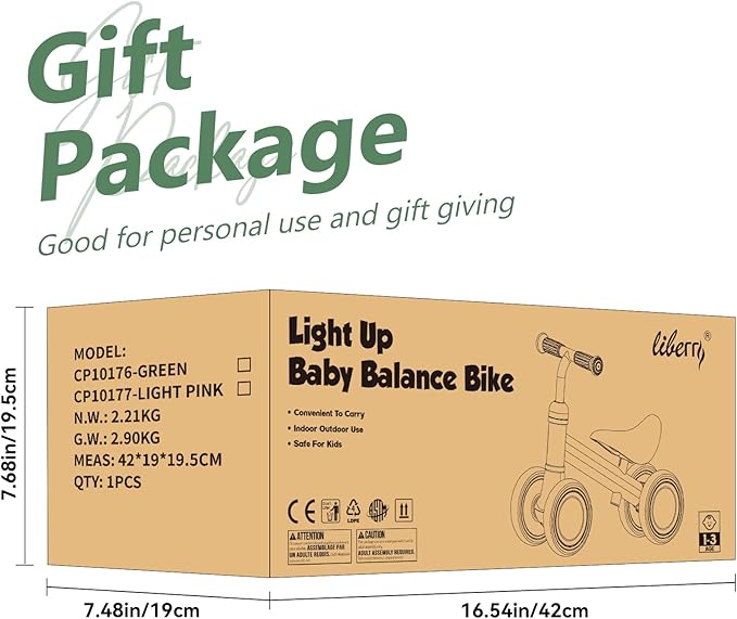 Liberry Light-Up Baby Balance Bike with Adjustable Seat, Toddler First Ride-On Toy for 1-2 Year Old, Boys Girls Christmas & Birthday Gift