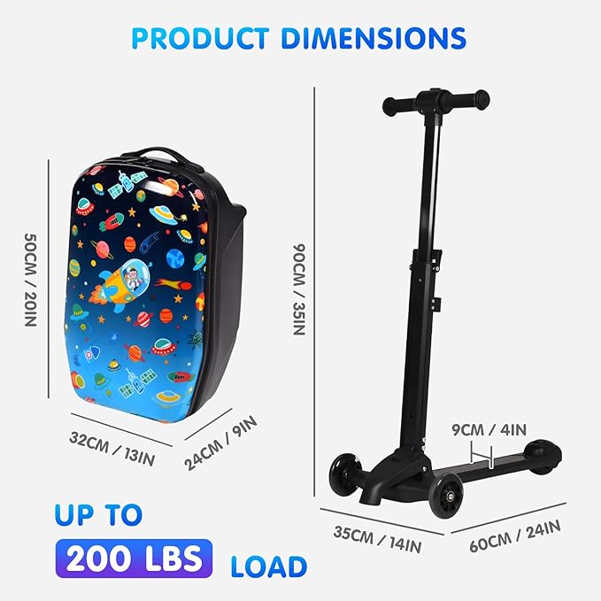 smilesun 4-in-1 Detachable Scooter Luggage for Kids & Teens, Foldable Hardside Ride On Suitcase with Wheels, Stylish and Safe Design(Navy Blue)