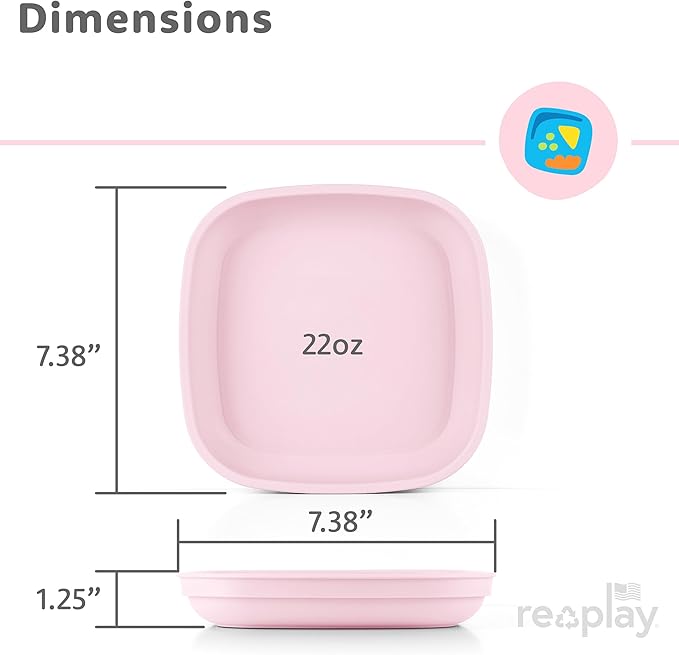 Re-Play Toddler Plates - 22 Oz. Deep-Walled Flat Kids Plates - Dishwasher & Microwave Safe - Made in USA - Set of 6-7.37" x 7.37" x 1.25" - Fairytale