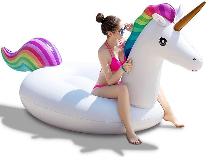 Jasonwell Giant Inflatable Unicorn Pool Float Floatie Ride On with Fast Valves Large Rideable Blow Up Summer Beach Swimming Pool Party Lounge Raft Decorations Toys Kids Adults