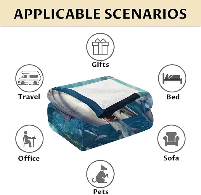 Shark Blanket - 30 x 40 Inches Lap Size Blanket for Kids, Boys - Blue Funny Soft Fuzzy Throw Gifts for Crib, Office