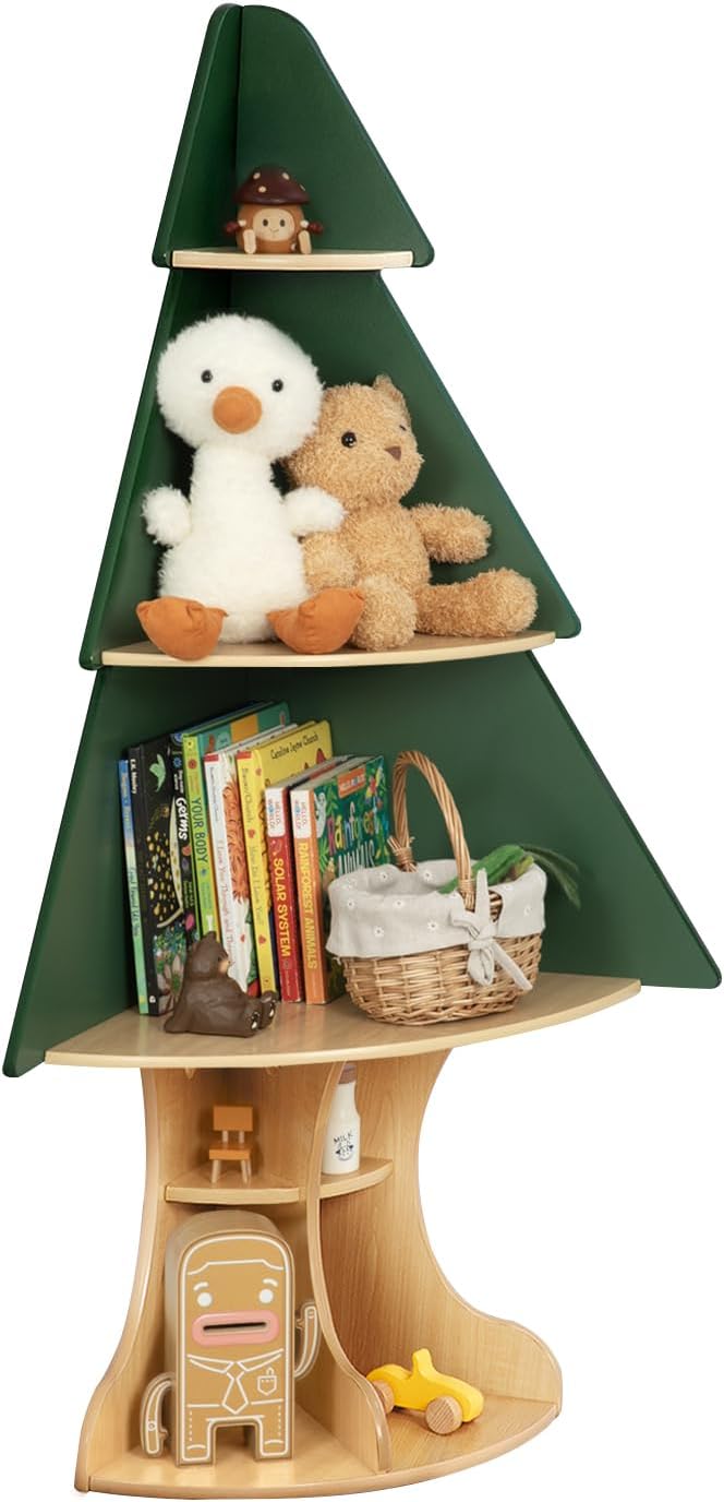 OOOK Kids Book Shelf Tree Bookshelf for Kids, Corner Bookshelf with Storage, Montessori Book Shelf for Classroom, Playroom, Bedroom, Nursery