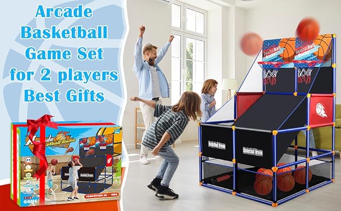 Arcade Basketball Game Set for Kids, Boy Toys Basketball Hoop with 4-5 Balls for 3-12 Years Old, Adjustable Height w/Pump & Storage Net for Kids Indoor Outdoor Sports Play, Christmas Birthday Gifts