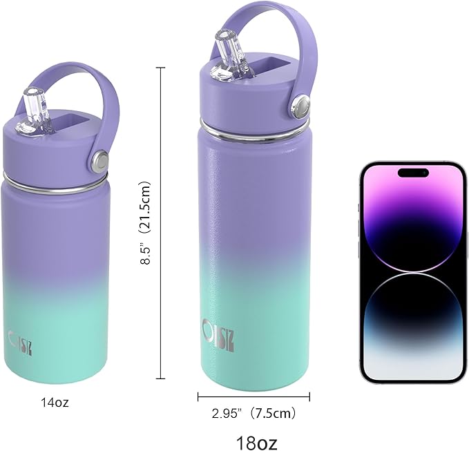 OISIZ 18oz Kids Water Bottle with Straw Lid, Vacuum Insulated Water Bottle 316 Stainless Steel Bottles for Kids for School, Leakproof Water cups, BPA Free and Keep Cold for 24 Hours,Easy to Clean