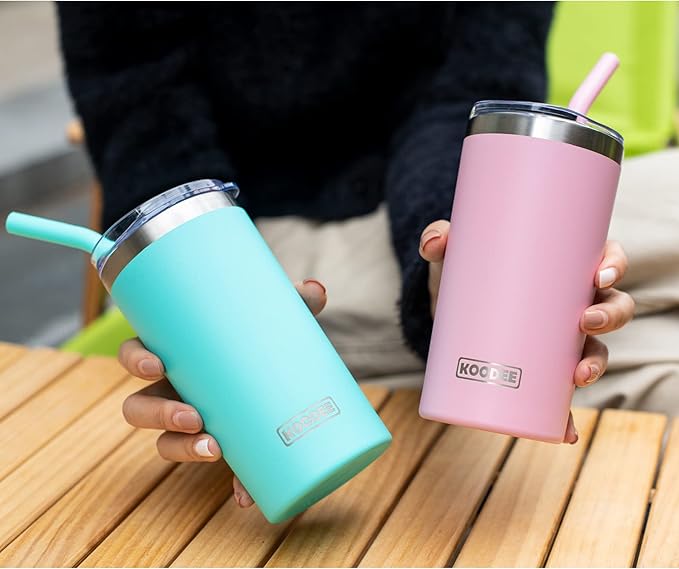 koodee Tumbler with Lids and Straws-12 oz Skinny Tumbler Stainless Steel Double Wall Vacuum Insulated Water Cup Spill Proof, BPA Free (Yellow-Blue)