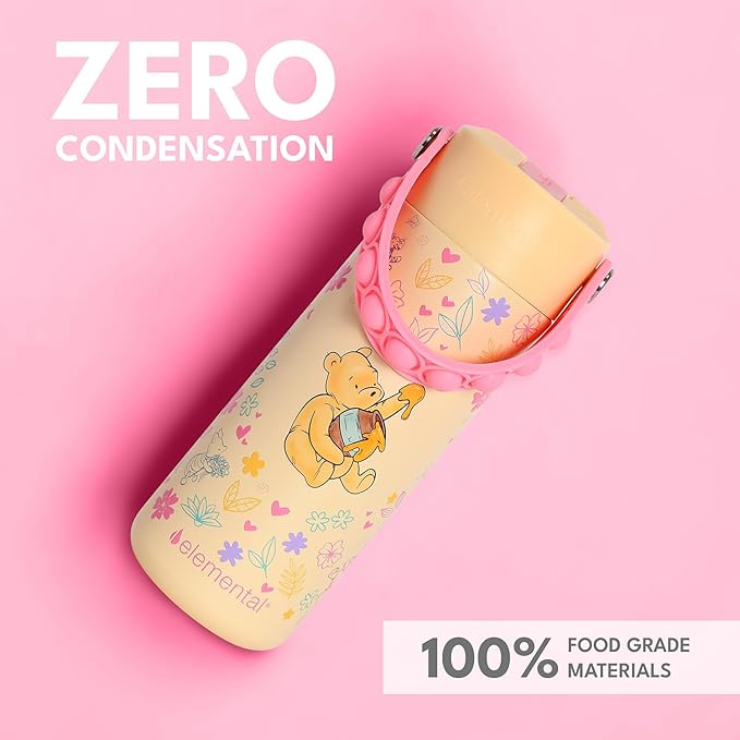 Elemental Insulated Kids Water Bottle, Stainless Steel Water Bottle with Straw Lid & Pop-It Handle, Leak-Proof Water Bottles for School, Boys or Girls, Travelling and Sports, 18oz - Classic Pooh