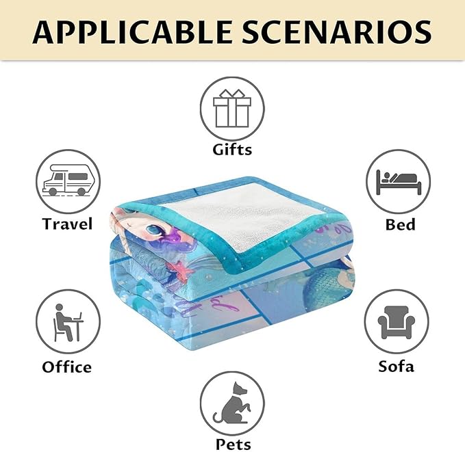 Mermaid Blanket - Soft, Fuzzy & Warm - 40"x50" Small Blanket for Couch, Sofa - Blue Cute Throw Gifts for Girls