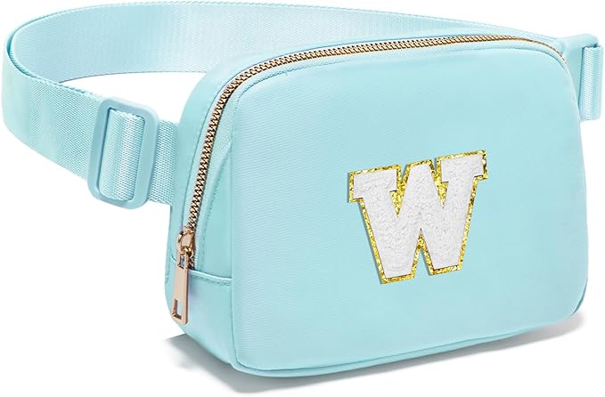Gitus Birthday Gifts for 8 9 10 11 12 13 Year Old Girls Personalized Fanny Pack Crossbody Bags with Initial Letter Patch Belt Bag for Teen Girls Cute Trendy Stuff Travel Essentials (Icingblue-W)