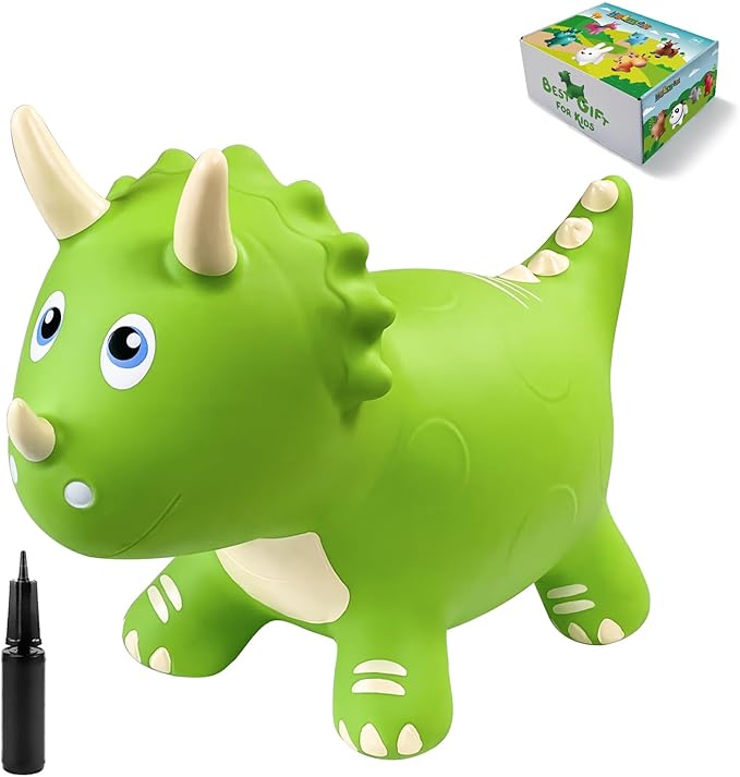 HotMax Dinosaur Bouncy Hopper Toys, Bouncy Horse for Toddlers, Inflatable Ride on Bouncy Animals, Bouncing Triceratops for Kids, Birthday Gift for 18 Months 2 3 4 Year Old Boy or Girl(Green)