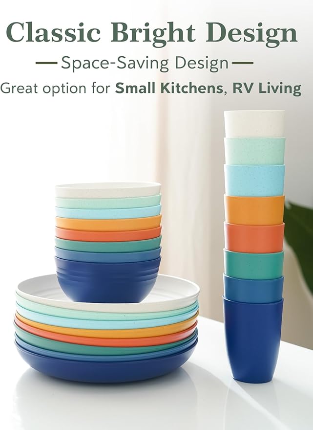 Wheat Straw Cups Set of 8 - Unbreakable 12 OZ Reusable Drinking Glasses BPA Free Cup Dishwasher Safe Tumblers