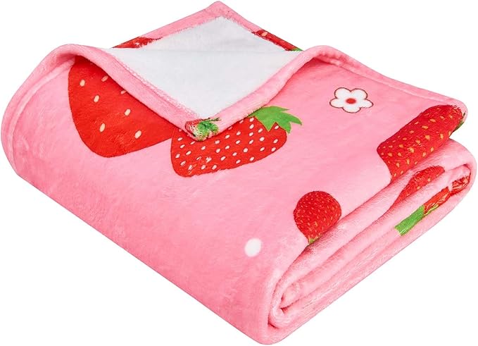 Wajade Kids Pink Strawberry Throw Blanket for Girls Teens Women Soft Fuzzy Flannel Bed Blanket for Kids Adults Plush Christmas Birthday Gifts 50”x60”