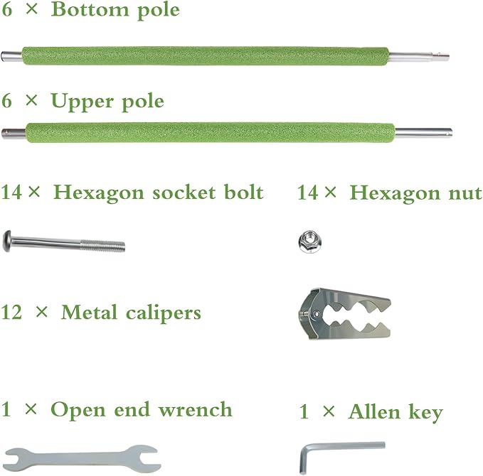 Universal Trampoline Poles, Replacement Poles with Clamp and Hardware, with Enclosure Pole Connecters, Screws and Bolts, Pole Caps