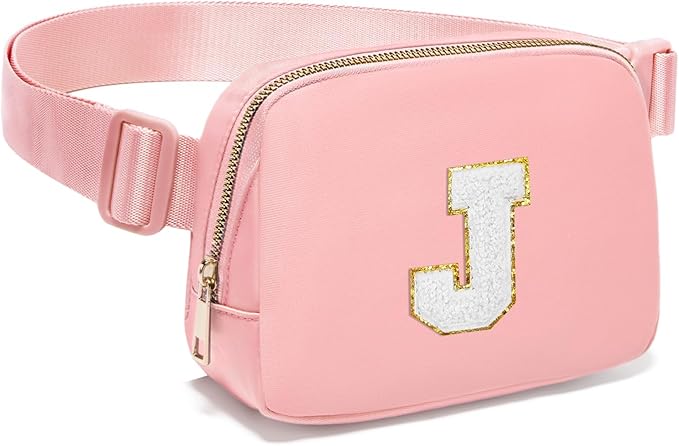 Gitus Birthday Gifts for 8 9 10 11 12 13 Year Old Girls Personalized Fanny Pack Crossbody Bags with Initial Letter Patch Belt Bag for Teen Girls Cute Trendy Stuff Travel Essentials (LightPink-J)