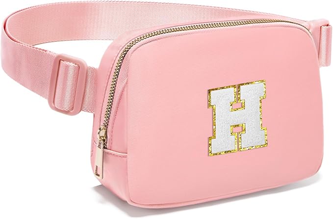 Gitus Birthday Gifts for 8 9 10 11 12 13 Year Old Girls Personalized Fanny Pack Crossbody Bags with Initial Letter Patch Belt Bag for Teen Girls Cute Trendy Stuff Travel Essentials (LightPink-H)