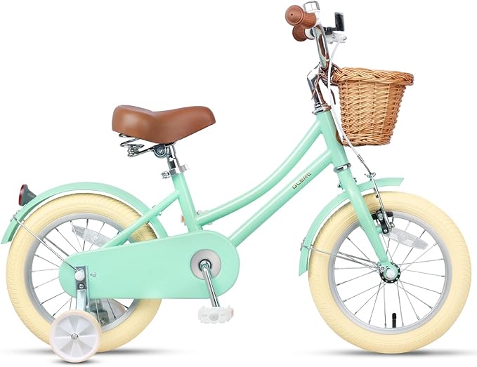 Glerc Little Molly 12-20 Inch Kids Retro Cruiser Bike for 2-13 Year Old with Wicker Basket & Training Wheels/Kickstand, Multiple Colors