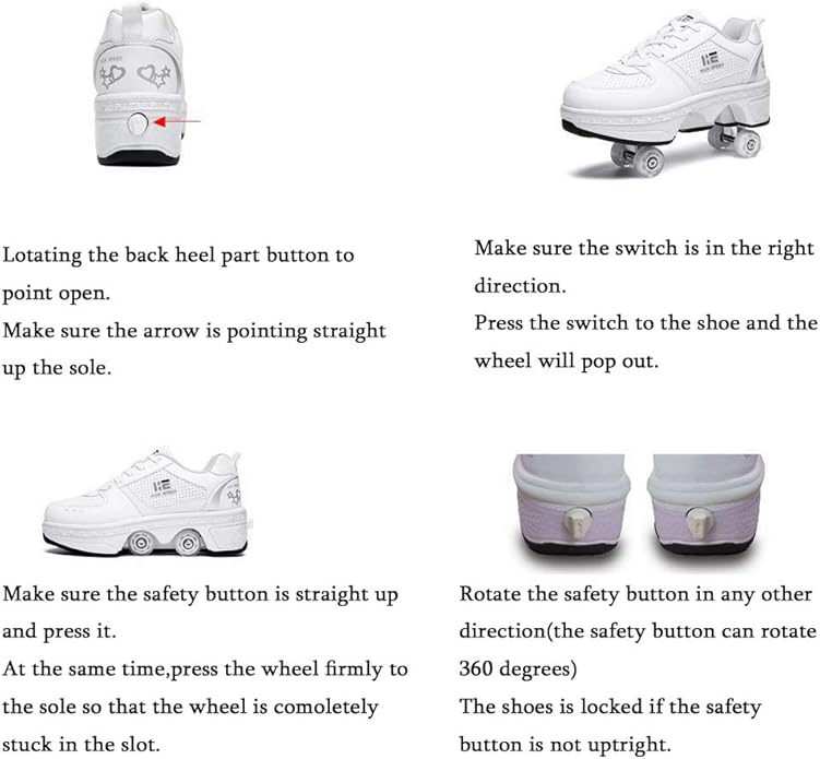 2-in-1 Roller Skates Shoes with Retractable 4 Wheels & Pop-Out Deformation Sneakers Outdoor Sports Skating Shoes for Girls Boys